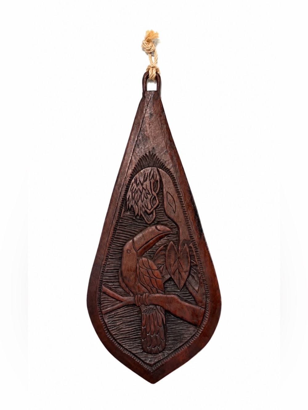 Signed Brazilian Hand Carved Wood Toucan Wall Plaque - Folk Art 26”x10”